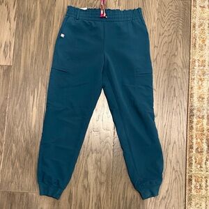 Figs Caribbean blue Jogger Pants with Pink Accent